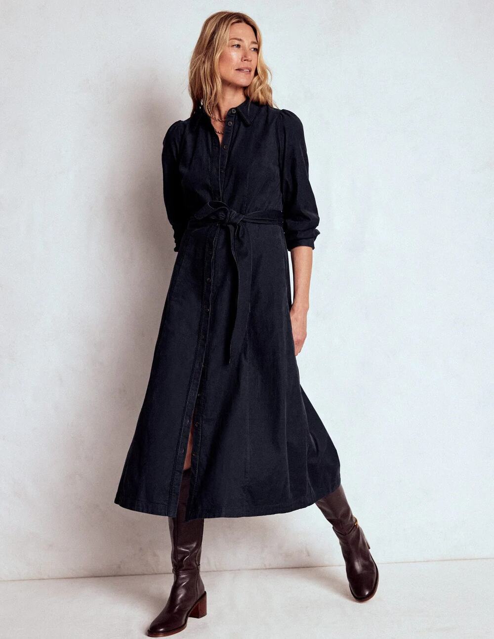Boden Navy Long-Sleeve Shirt Midi Dress